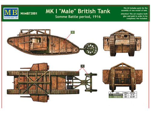 72001 Master Box Британский танк MK I "Самец", период Битвы на Сомме, 1916 г. (1:35)