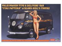 52264 Hasegawa Автомобиль Volkswagen Type 2 Delivery Van "Fire Pattern" с фигуркой блондинки (1:24)