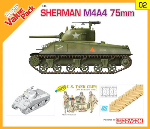 9102 Dragon Американский средний танк Sherman M4A4 75mm с бочонком (1:35)