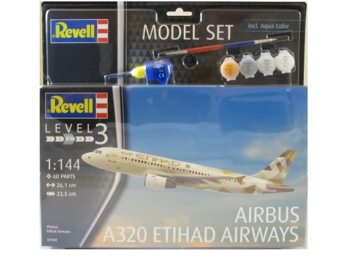 63968 Revell Подарочный набор. Пассажирский лайнер Airbus 320 Etihad Airways (1:144)