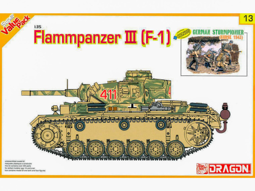 9113 Dragon Немецкий танк FLAMMPANZER III (F-1) и штурмовая группа (4 фигуры), Курск 1943 г. (1:35)
