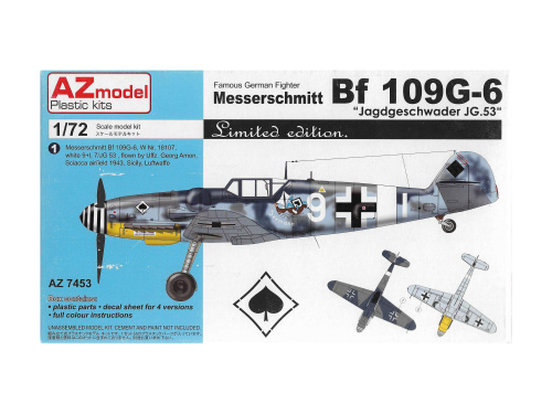 AZ7453 AZ Model Немецкий истребитель Messerschmitt Bf 109G-6 (1:72)