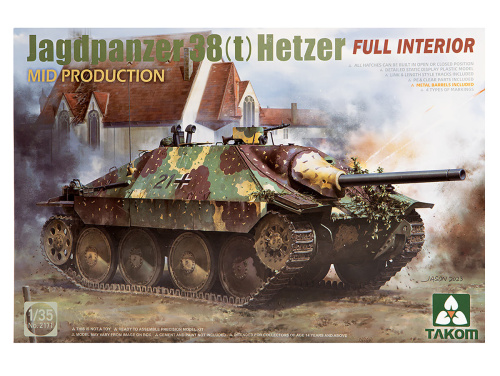 2171 Takom Немецкая САУ Jagdpanzer 38(t) Hetzer среднего производства, с полным интерьером (1:35)