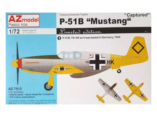 AZ7513 AZ Model Американский истребитель P-51B Mustang Captured (1:72)