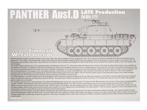 2104 Takom Немецкий танк Panther Ausf. D (поздн) циммерит + интерьер (1:35)