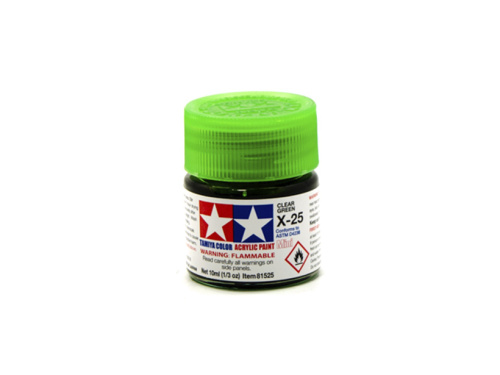 X-25 Clear Green gloss, acrylic paint mini 10 ml. (Зелёный Прозрачный глянцевый) Tamiya 81525