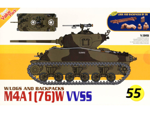 9155 Dragon Американский средний танк M4A1 (76) W VVSS + бревна и рюкзаки (1:35)