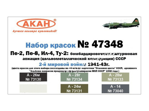 47348 АКАН Набор: Штурмовая и бомбардировочная авиация СССР 2-й мировой войны 1941-43 г. (6 шт.)