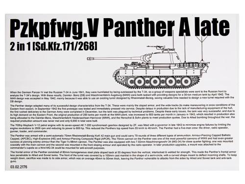 2176 Takom Немецкий средний танк Pzkpfwg.V Panther A поздний 2 в 1 (Sd.Kfz.171/268) (1:35)