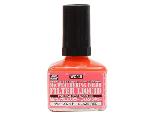 WC13 Mr.Hobby Жидкий фильтр, mr.Weathering color Liquid Glaze red (Красная глазурь), 40 мл.
