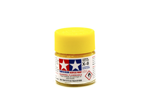 X-8 Lemon Yellow gloss, acrylic paint mini 10 ml. (Лимонный Жёлтый глянцевый) Tamiya 81508